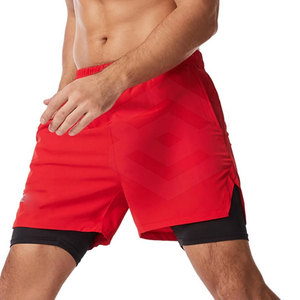 Custom Logo Summer Use Double <b>Layer</b> Athletic Shorts Elastic Waist Shorts Cotton Polyester Made Shorts - Product Image 6