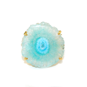 Diseño clásico Solar cuarzo piedra preciosa anillo de una sola piedra Lite verde 24K chapado en oro ajuste de punta en latón Metal joyería para mujer - Product Image 1