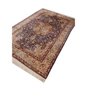 Tapis en soie bleue noués à la main Gulmarg Pae-5867, rectangulaires, en viscose, à motifs médaillon et patchwork abstrait, techniques artisanales pour la maison et la voiture - Product Image 2