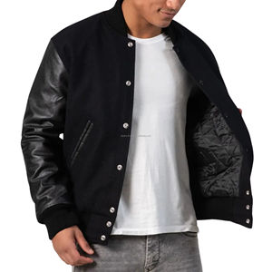 Veste bomber varsity authentique en laine unisexe avec manches en cuir, style rétro américain, uniforme d'équipe, patchwork sur le devant - Product Image 3