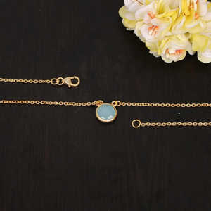 Collar de piedras preciosas de Calcedonia de agua de plata de ley 92,5, cadena de eslabones chapada en oro de estilo religioso para boda o regalo - Product Image 5