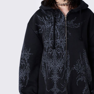 Sweats à capuche oversize en molleton tricoté de haute qualité pour femmes, style streetwear, avec fermeture éclair, épaules tombantes, 100% coton respirant, personnalisable - Product Image 5