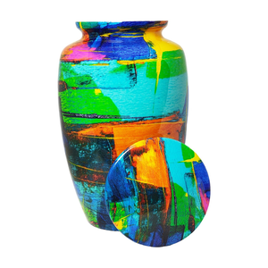 โกศเผาศพอลูมิเนียมสีน้ำเงินเคลือบด้วย meena ขนาดใหญ่ (220ใน) และของที่ระลึก (3ลูกบาศ์กในการเผาเถ้ากระดูกโลหะที่แกะสลักได้ - Product Image 4