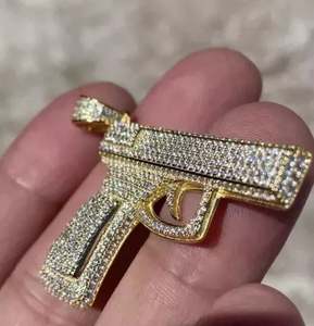 Sterling Silver 14K Yellow Gold Plated 3-Ct Round Cut Diamond Pendant with Gun <b>Charm</b> Customizable for Parties Classic - Product Image 2