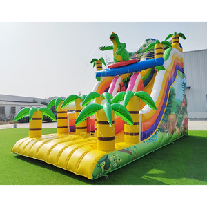 Commercial PVC Dino Park <b>Inflatable</b> <b>Water</b> Double <b>Slide</b> Bouncer Combo Jumping Castle Indoor Outdoor Palm Tree Use - Product Image 1