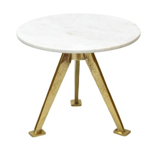 Mesa Redonda de Mármol y Aluminio con Tres Patas de Metal Acabado Dorado, Mesa Redonda de Café o Auxiliar para Muebles del Hogar - Product Image 3