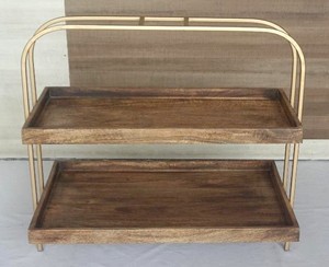 Support à gâteau vintage en bois vieilli à deux niveaux servant des hôtels, des cuisines à domicile, un comptoir économique, un plateau de service Offre Spéciale - Product Image 2