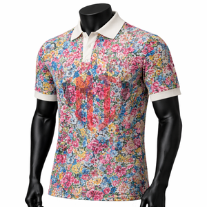 Polo de Hombre con Estampado Floral, Manga Corta, Cuello en Contraste, Transpirable, OEM ODM - Product Image 3