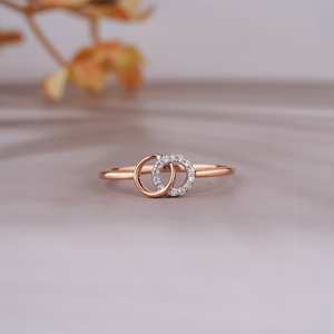 Fantastique Double anneau de cercle ouvert pour les femmes diamant naturel fête porter bague fantaisie 14K or jaune belle bague de cercle, bijoux - Product Image 6