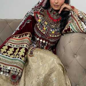 Afghan Kuchi Vestido de novia Ropa rosa y borlas multicolores Kuchi Vestido de novia Tribal Vestido afgano - Product Image 5