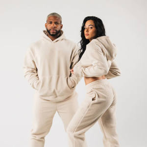 Logotipo personalizado Streetwear Sudaderas con capucha Chaqueta Sudadera Conjunto Sherpa Fleece Joggers Pantalones de chándal y sudaderas con capucha Conjunto - Product Image 3