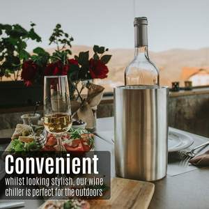 Vente en gros de refroidisseur de vin en acier inoxydable à double paroi avec logo personnalisé seau en métal pour la bière et le champagne refroidisseur pour le stockage du vin froid - Product Image 5