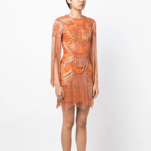 Robe en mousseline de soie moderne à lignes droites avec manches antistatiques et respirantes, décontractée pour adultes, soirées en boîte de nuit, club de nuit, longueur genoux - Product Image 1