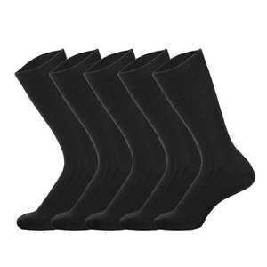 Men's Mid Length <b>Socks</b>, Business Formal, Spring and Autumn Double Needle Large Size, <b>Black</b> Striped Long <b>Socks</b> - Product Image 2