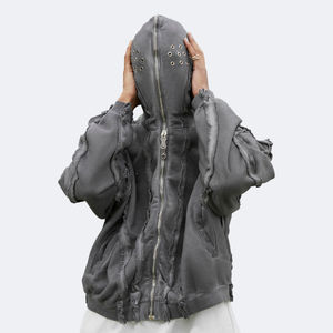 Sweat à capuche vierge personnalisé pour hommes avec fermeture éclair complète 500gsm, poids lourd, conception dégradée, fabricant de sweat à capuche vintage surdimensionné pour homme - Product Image 1