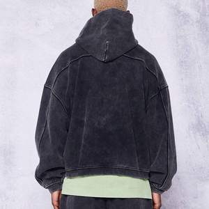Sweats à capuche délavés à l'acide pour hommes, vêtements de rue à épaules tombantes, sweats à capuche surdimensionnés vintage délavés à l'acide avec fermeture éclair pour hommes - Product Image 3