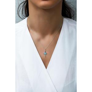 AZURIS-Collier pendentif fin en argent 925 avec pierre colorée ornée d'une étoile polaire - Product Image 4