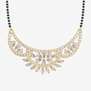 Women's Flower Shape 1.60 Carat Rhodium Plated Sterling <b>Silver</b> Moissanite Mangalsutra Necklace for Religious Ceremonies - Product Image 1