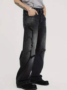 K- T กางเกงยีนส์ผู้ชายระบายอากาศได้ดี, กางเกงยีนส์ทรงแบ็กกี้สีดำลำลองสำหรับนักธุรกิจ - Product Image 2