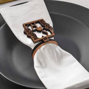 Rond de serviette carré en bois fait à la main pour la maison hôtel personnalisé rond de serviette en bois produit de vaisselle pour la maison - Product Image 3