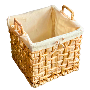 Seagrass Rattan WATER HYACINTH BASKET Panier à linge Doublure en coton faite à la main avec support de cadre en métal - Product Image 1