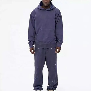 Venta al por mayor Joggers personalizado parche desgastado bordado Raw Flare Sudadera con capucha y pantalones de chándal conjunto hombre Zip Up ácido lavado chándal - Product Image 5