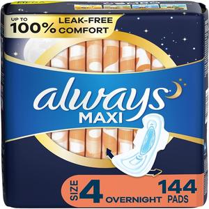 Always Maxi Feminine Pads Taille 4 Absorption de nuit 48 Count X 3 Packs (144 Count Total) Femmes Multipack Ailes Coton - Product Image 4