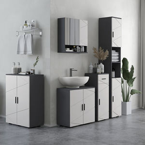 Kleankin Mueble Baño Aglomerado con Cajón y Gabinete Ajustable de 2 Niveles, 30x30x82 cm, Gris - Product Image 2