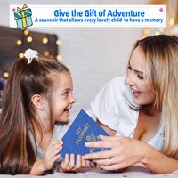 Carnet de passeport vierge, carnet de passeport bleu, faux passeport, journal de voyage, collection d'autocollants, cartes pour projets scolaires pour enfants