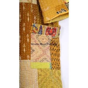 Veste Kantha en coton biologique 100% faite à la main pour femmes, mode vintage de festival, kimono court matelassé, automne hiver, motif ceinture - Product Image 2