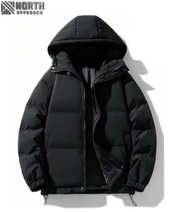 Vestes d'hiver unisexes en cuir matelassé pour hommes haute qualité 100% nylon personnalisé noir bulle design capuche amovible chaud fermeture éclair pour hommes - Product Image 1