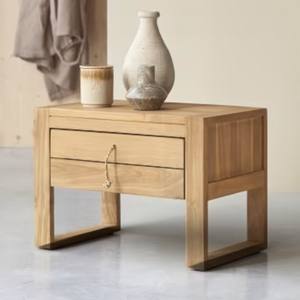 Chevet en bois minimaliste de luxe sur mesure pour petit espace, tiroir de rangement, finition naturelle en teck, écologique pour chambre d'hôtel - Product Image 6