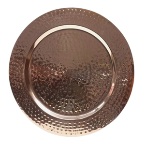 จานรองอาหารชุบทองคำแบบหนา จานโลหะลายตอกตกแต่งสำหรับงานแต่งงาน ถาดกลมชุบทองคำสีโรสโกลด์ ของตกแต่งงานหรูหรา - Product Image 4