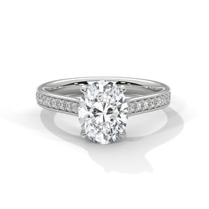 2.0ct Oval Cut Moissanite Solitaire <b>Ring</b> with Pave Band <b>925</b> Sterling <b>Silver</b> - Product Image 1