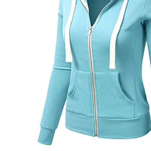 2025 New Custom Logo100% Cotton <b>Long</b> Sleeve Fleece Hoodie Blue Customizable logo Women's <b>Sweatshirt</b> Zip up Hoodies - Product Image 5