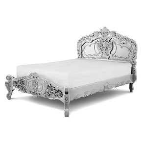 Cama de lujo estilo francés con tallado a mano, tapizado en madera maciza de teca, color plata para muebles de dormitorio - Product Image 1