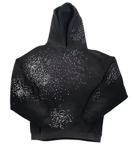 Sweat-shirt à capuche zippé en polaire respirant noir pour homme, imprimé ailes d'ange en strass, style décontracté, streetwear d'hiver - Product Image 4