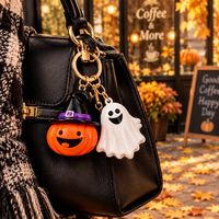 Ensemble de porte-clés d'Halloween - Pendentifs personnalisables en PVC souple imperméables, motifs mignons citrouille, fantôme, sorcière, pour cadeaux de fête et accessoires de sac
