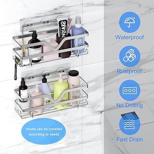 <b>Shower</b> <b>Caddy</b> <b>Wall</b> <b>Mounted</b> Storage Shelf Rack Set of 2 Organiser No Drilling for Bathroom Kitchen Restaurant Home & other Spaces - Product Image 3