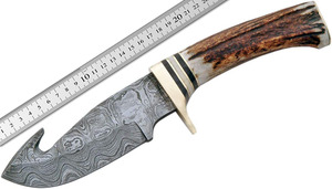 Venta caliente cuchillo de caza de acero de Damasco para desollar y Bushcraft venta al por mayor mango de cuerno de ciervo 2025 servicios de grabado - Product Image 2