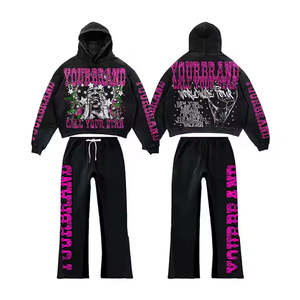 Ropa de calle con capucha personalizada Vintage recortada Zip Sudadera con capucha conjunto de pantalones de chándal parche desgastado bordado sol desteñido lavado ácido 100% algodón - Product Image 2