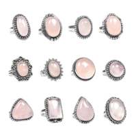 Liebesheilender Schmuck Damen Vintage Silberbeschichtete Messing Geometrische Form Rosenquarz Kristall Edelsteine Fassung Ringe