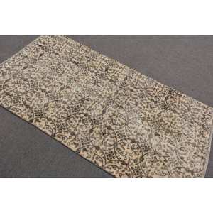 Alfombra tradicional de lana marrón Beige de 3,6x6,7 pies, diseño de retazos turco hecho a mano para entrada, pasillo, sala de estar, uso de látex - Product Image 4