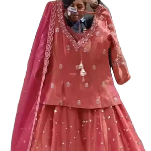 WALIMA Look boda especial ambos lados bordado espejo trabajo romano seda Top y Lahenga con Dupatta conjunto para novia especial - Product Image 1