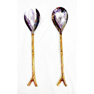 Ensemble de couverts en acier inoxydable avec poignée sculptée en bois pour la maison et l'hôtel à prix abordable Cuillère à salade en acier miroir - Product Image 6