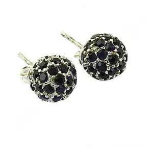 925 Silver <b>Black</b> Sapphire Stud <b>Earrings</b> <b>for</b> <b>Women</b> Fashion Gift Idea - Product Image 1