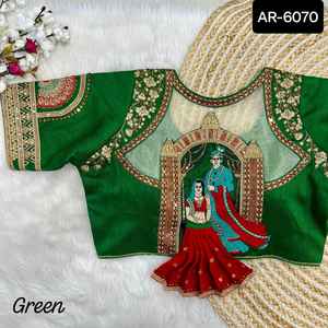 Les femmes à la mode portent des saris en soie indienne du sud vêtements de fête mariage indien dernier créateur Banarasi chemisier en soie de coton pour saree - Product Image 6