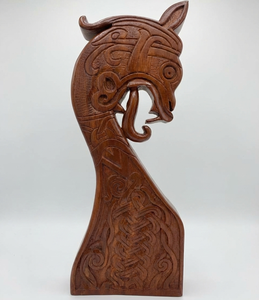 Sculpture murale décorative en bois, tête de dragon viking sculptée à la main - Style nordique Oseberg, nœud celtique, figurine de dragon - Product Image 3