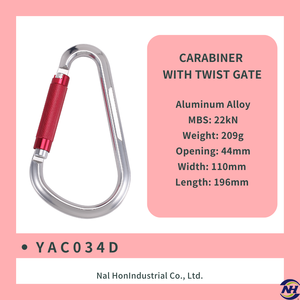 Mosquetón de aleación de aluminio anodizado YAC034D forma ovalada 22kN/4945LBS resistencia a la rotura 209g ligero para uso industrial general - Product Image 4