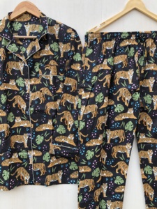 Block floral Indian set print <b>pajama</b> set night wear <b>suit</b> party wear <b>suit</b> cotton wear night dress Gift for her - Product Image 2